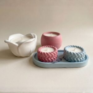 Σετ Αρωματικών Κεριών Σόγιας (4 Τεμάχια & Δίσκος)