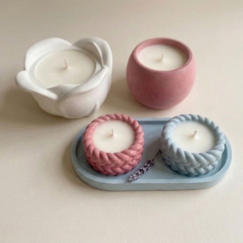 Σετ Αρωματικών Κεριών Σόγιας (4 Τεμάχια & Δίσκος)